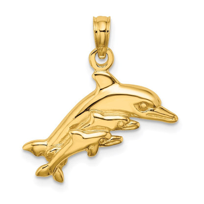 14k Yellow Gold Dolphin w/ 2 Baby Dolphins Charm
