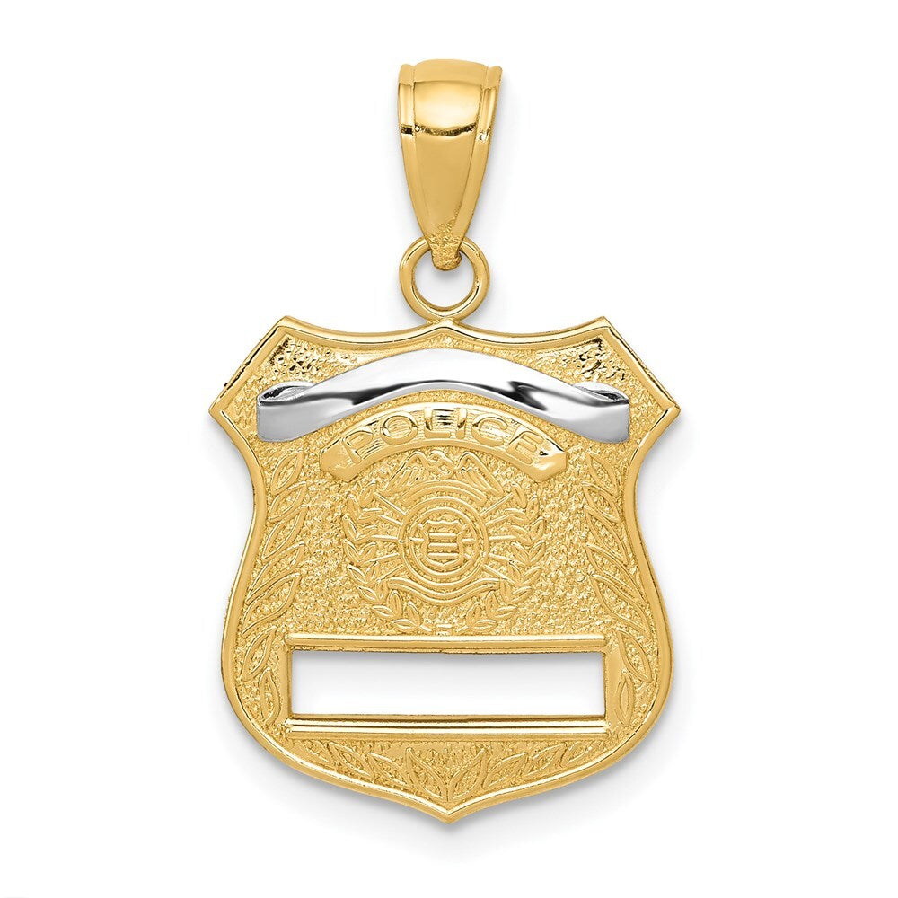 14k Yellow Gold Rhodium Police Badge Pendant for Women