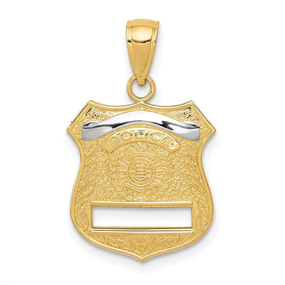 14k Yellow Gold Rhodium Police Badge Pendant for Women