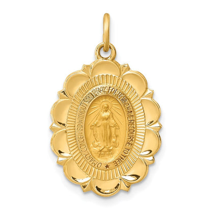 14k Yellow Gold Solid Polished/Satin Small Fancy Oval Miraculous Medal