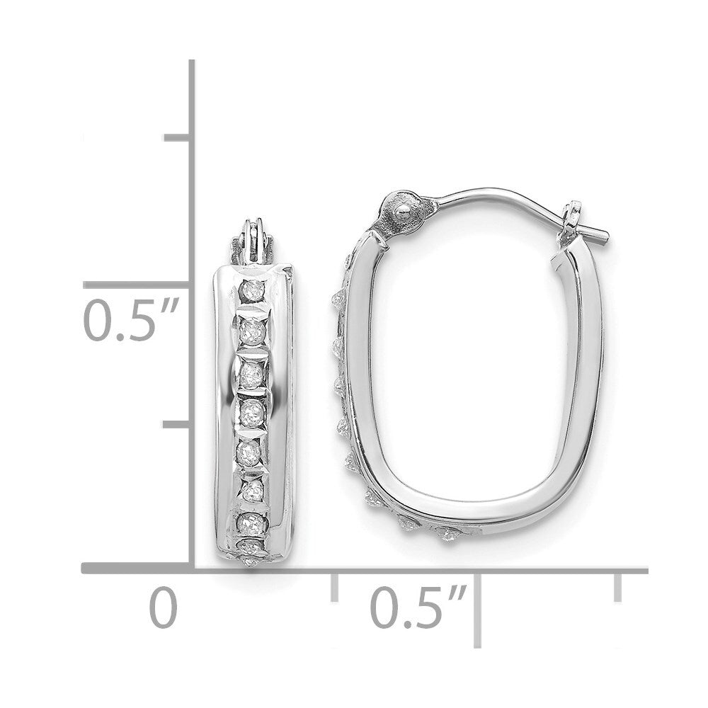 14k White Gold Diamond Fascination Squared Hinged Hoop Earrings Gift for Women