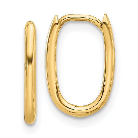 14k Yellow Gold Polished Oval Hinged Hoop Earrings Gift for Women