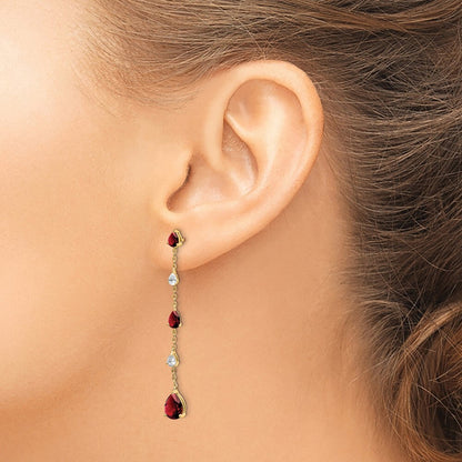 14k Yellow Gold Garnet and White Topaz Dangle Earrings