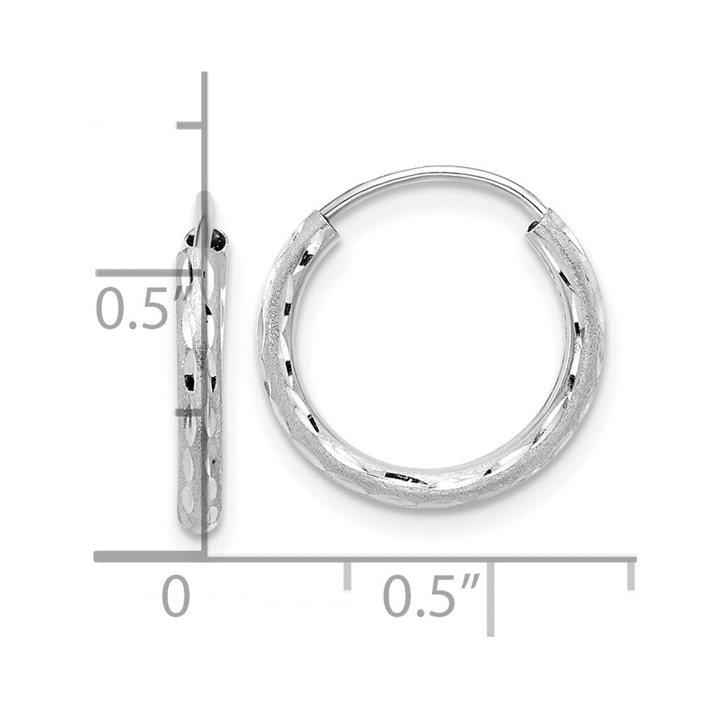 14k White Gold Polished and Satin Diamond-Cut 2.00mm Endless Hoop Earrings