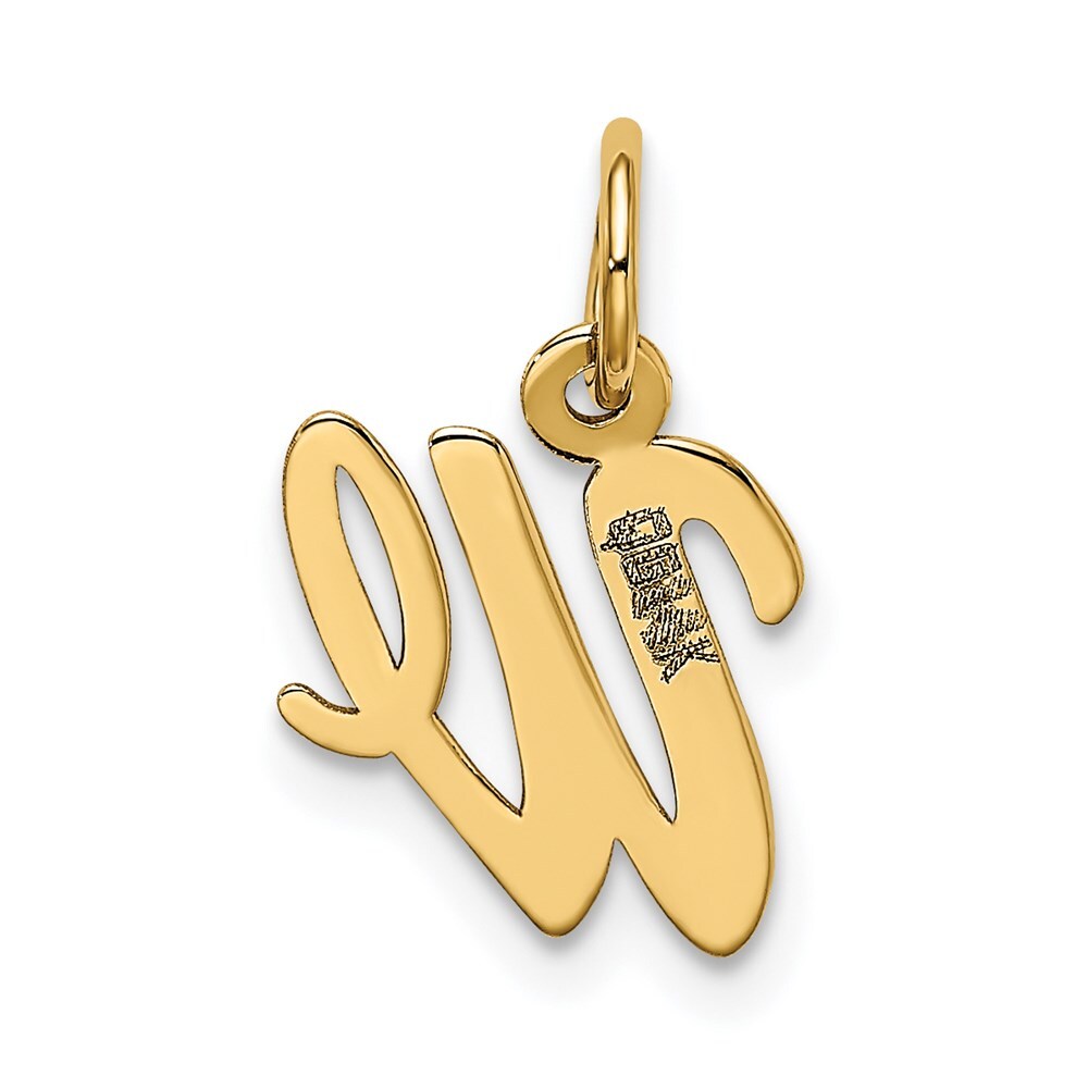 14k Yellow Gold Small Script Letter W Initial Charm Pendant for Women