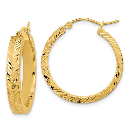 14k Yellow Gold Polished Diamond-cut Hoop Earrings