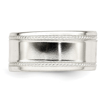 Sterling Silver 9.5mm Flat with Rope Edge Size 8 Band