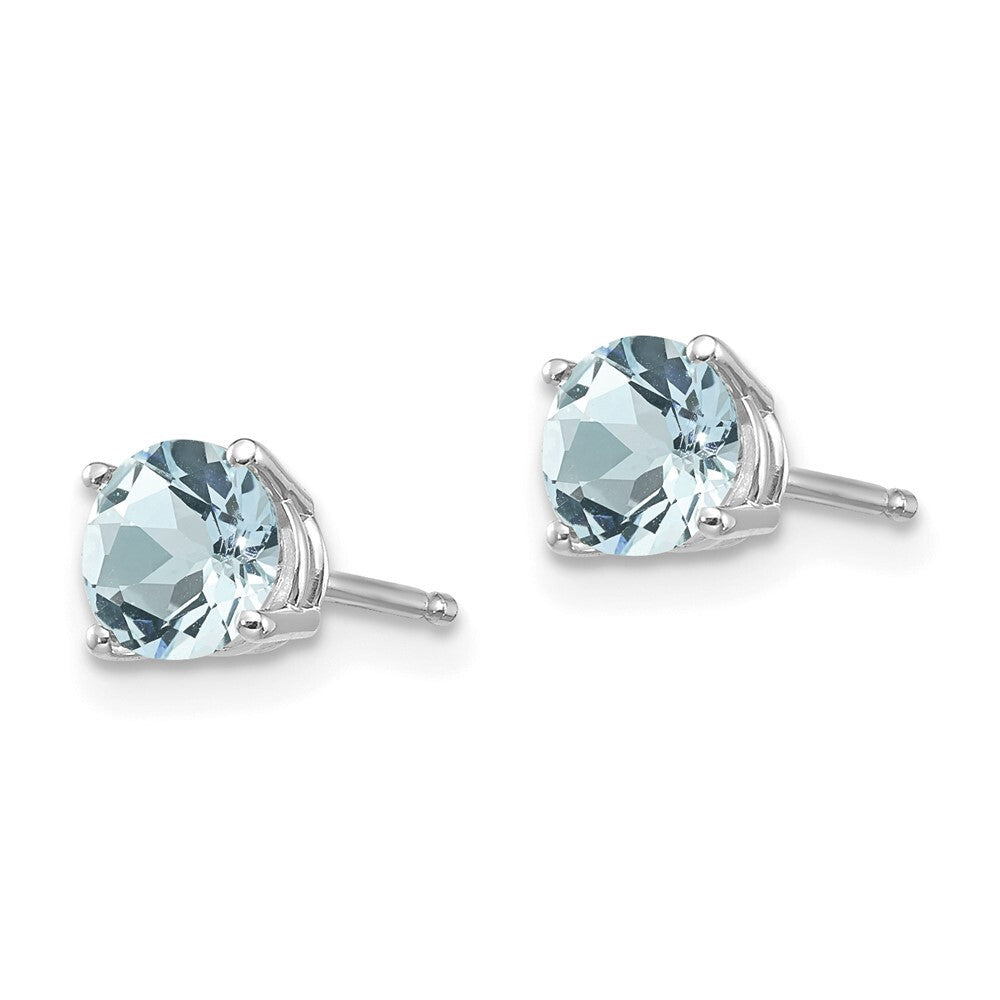 14k White Gold Aquamarine Stud Earrings Gift for Women