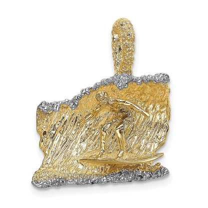 14k Yellow Gold & Rhodium 3-D Surfer In Wave Charm