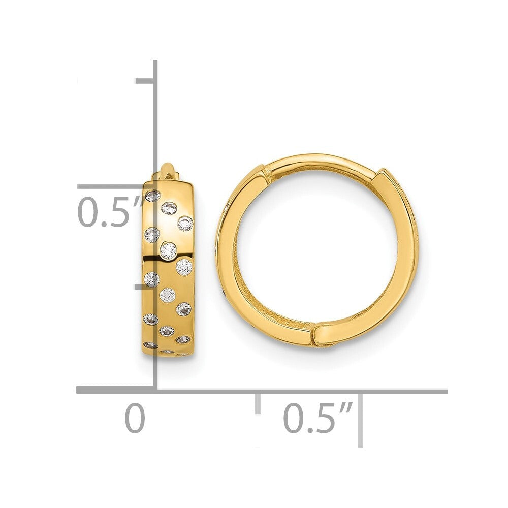 14k Yellow Gold Polished Cubic Zirconia Hinged Hoop Earrings Gift for Women