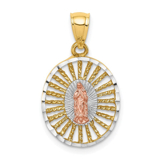 14k Two-tone Gold & White Rhodium Polished Guadalupe Pendant for Women