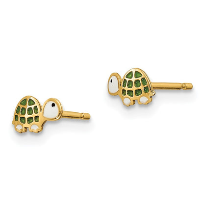 14k Yellow Gold Enamel Turtle Earrings