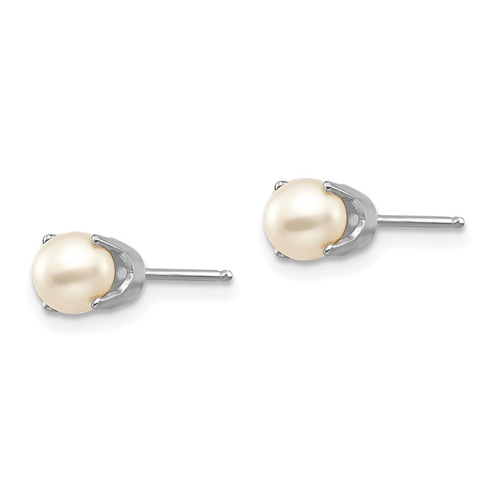 14k White Gold 5mm FW Cultured Pearl Stud Earrings Gift for Women