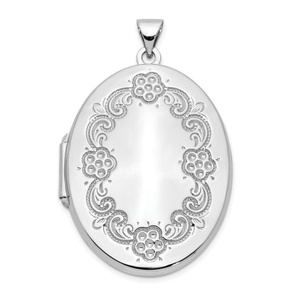 14k White Gold Floral Border 32mm Oval Locket