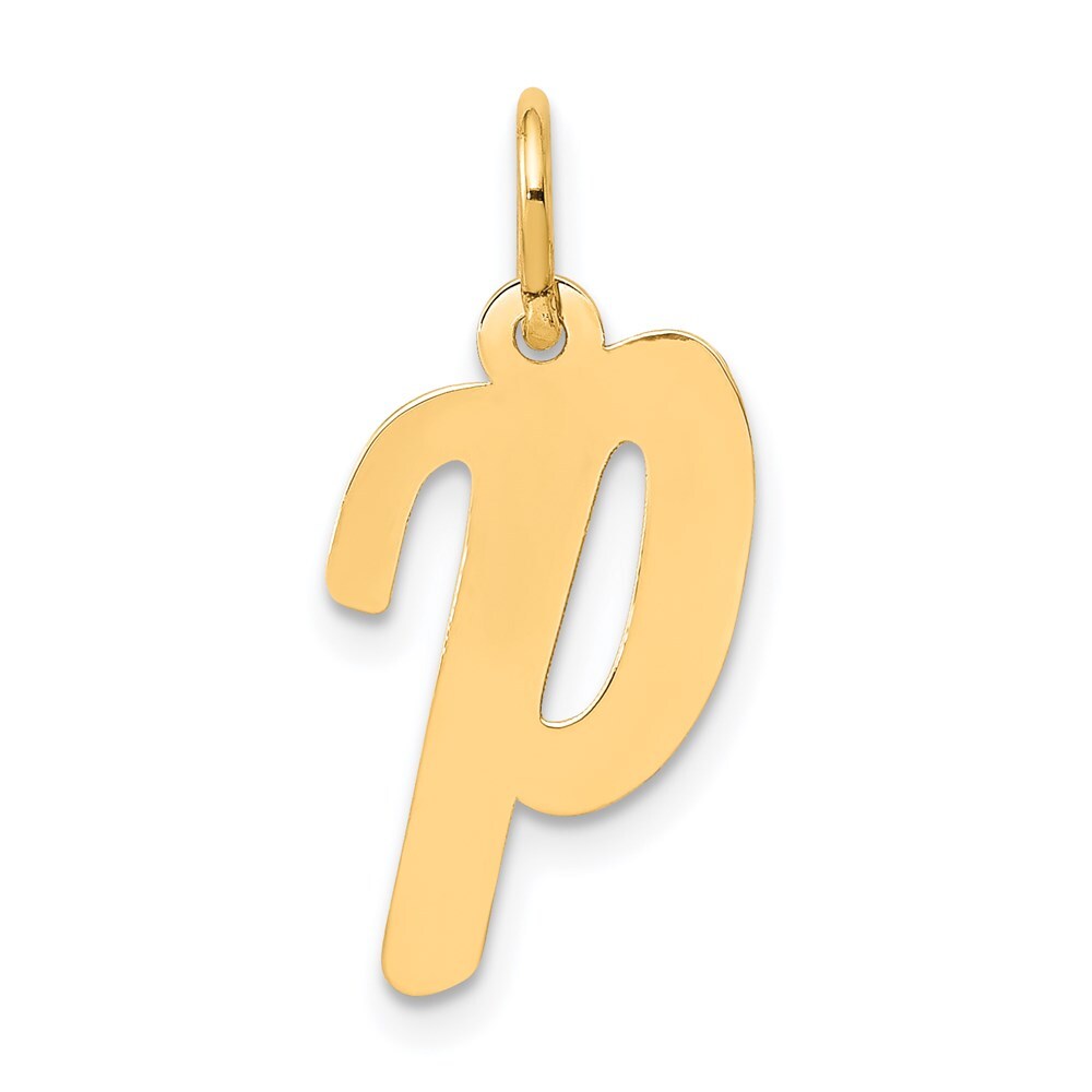 14k Yellow Gold Medium Script Letter P Initial Charm Pendant for Women