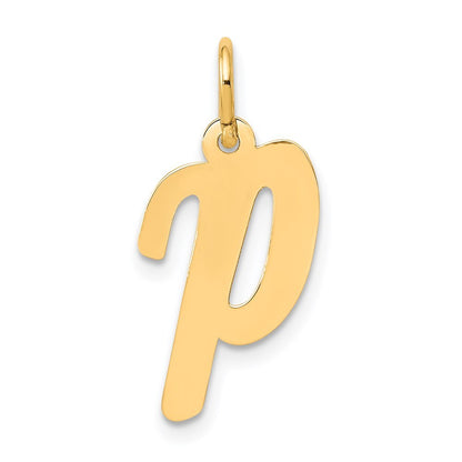 14k Yellow Gold Medium Script Letter P Initial Charm Pendant for Women