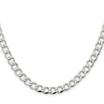 Sterling Silver 6.7mm Semi-solid Flat Curb Chain Necklace