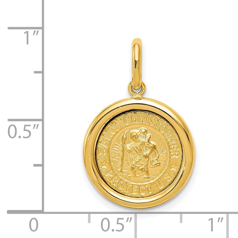 14k Yellow Gold Polished And Satin St Christopher Medal Pendant for Women