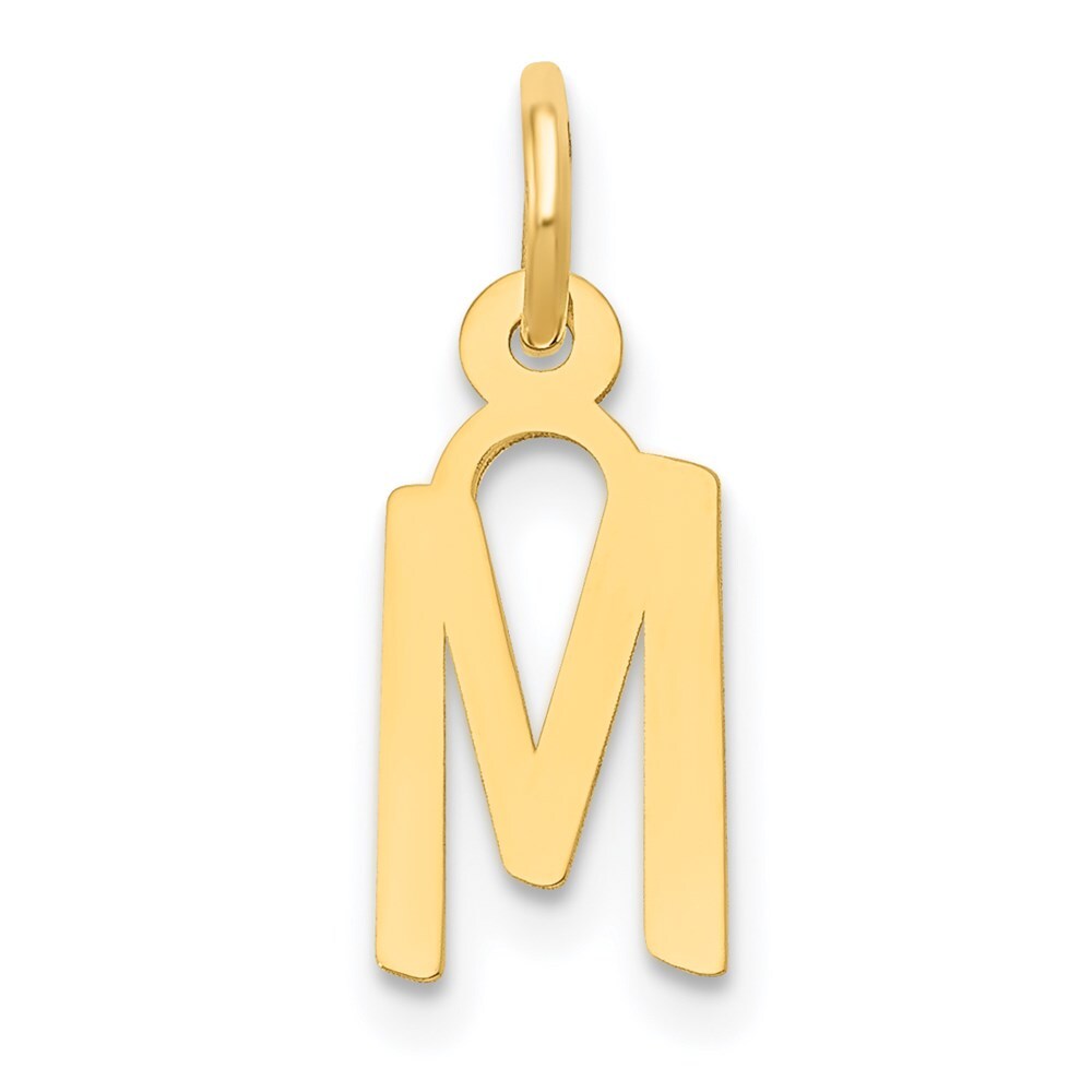 14k Yellow Gold Small Slanted Block Letter M Initial Charm Pendant for Women