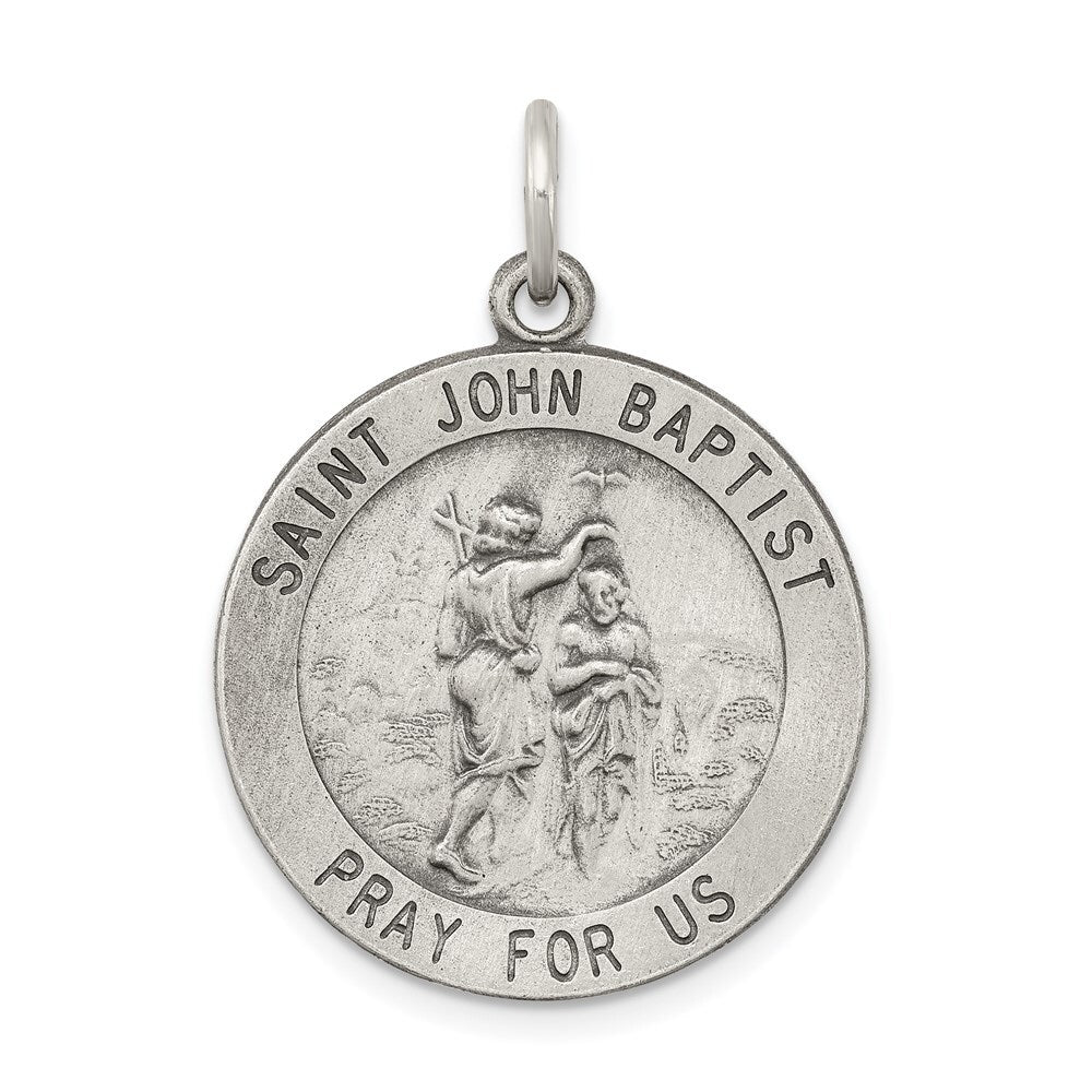 Sterling Silver Antiqued Saint John the Baptist Medal Pendant