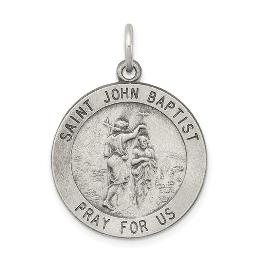 Sterling Silver Antiqued Saint John the Baptist Medal Pendant