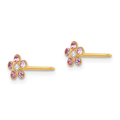 14k Yellow Gold June Crystal Birthstone Flower Earrings