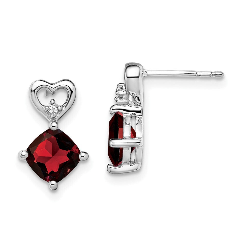 14k White Gold Garnet and Diamond Heart Drop & Dangle Earrings