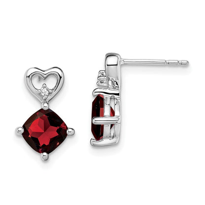 14k White Gold Garnet and Diamond Heart Drop & Dangle Earrings