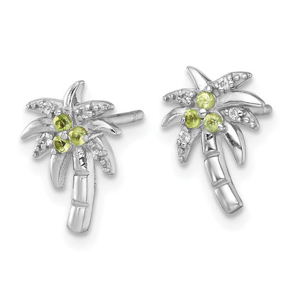 Sterling Silver Polished and Grooved Peridot and Topaz Palm Tree Earrings