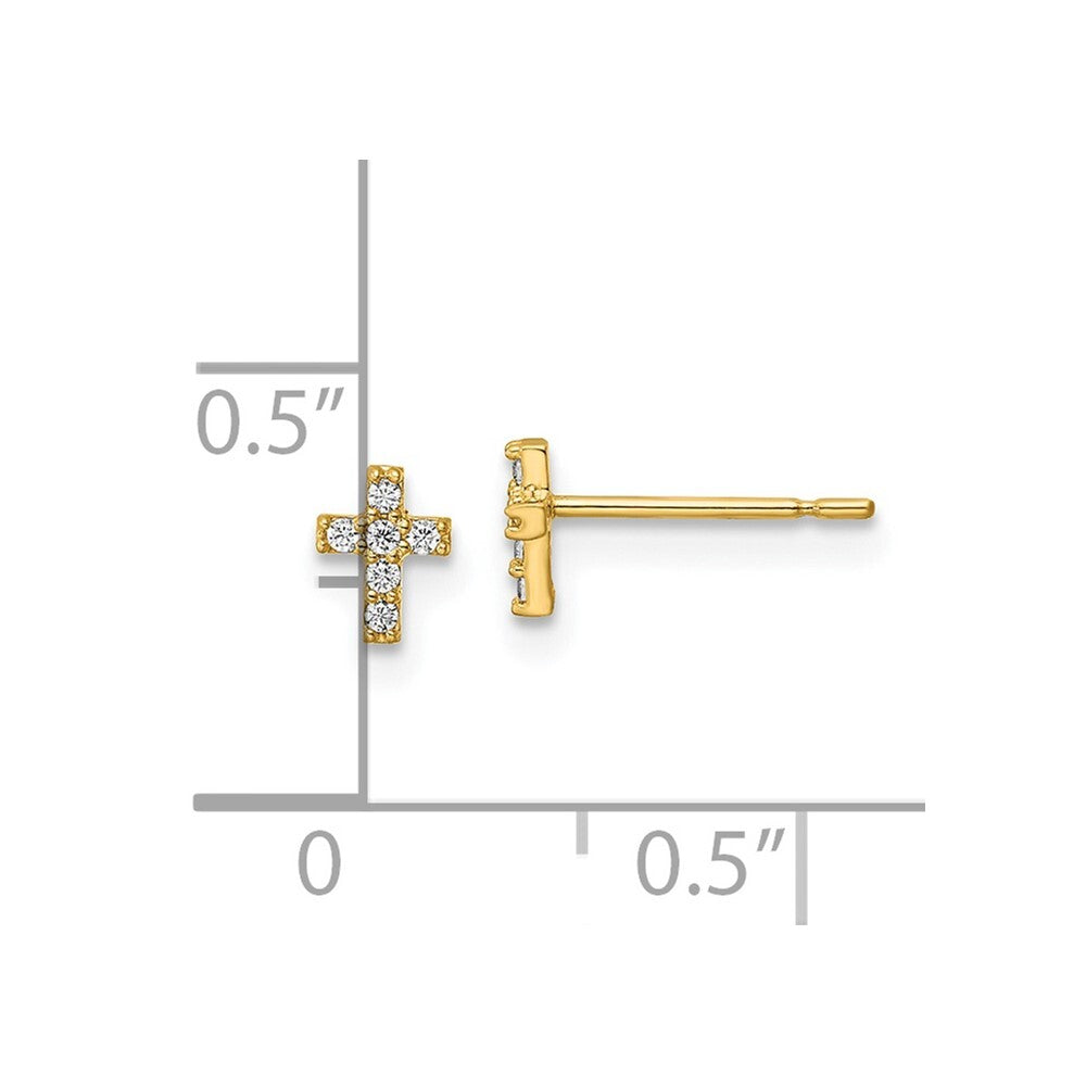 14k Yellow Gold Cubic Zirconia Cross Stud Earrings Gift for Women