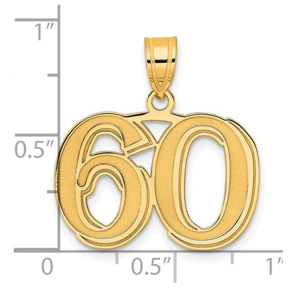 14k Yellow Gold Polished Etched Number 60 Pendant for Women