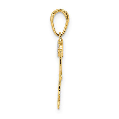14k Yellow Gold & White Rhodium Diamond-Cut Evil Eye Hamsa Pendant