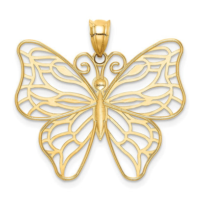 14k Yellow Gold Polished Large Butterfly Pendant for Women