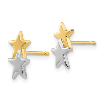 14k Yellow Gold with Rhodium Polished Star Stud Earrings