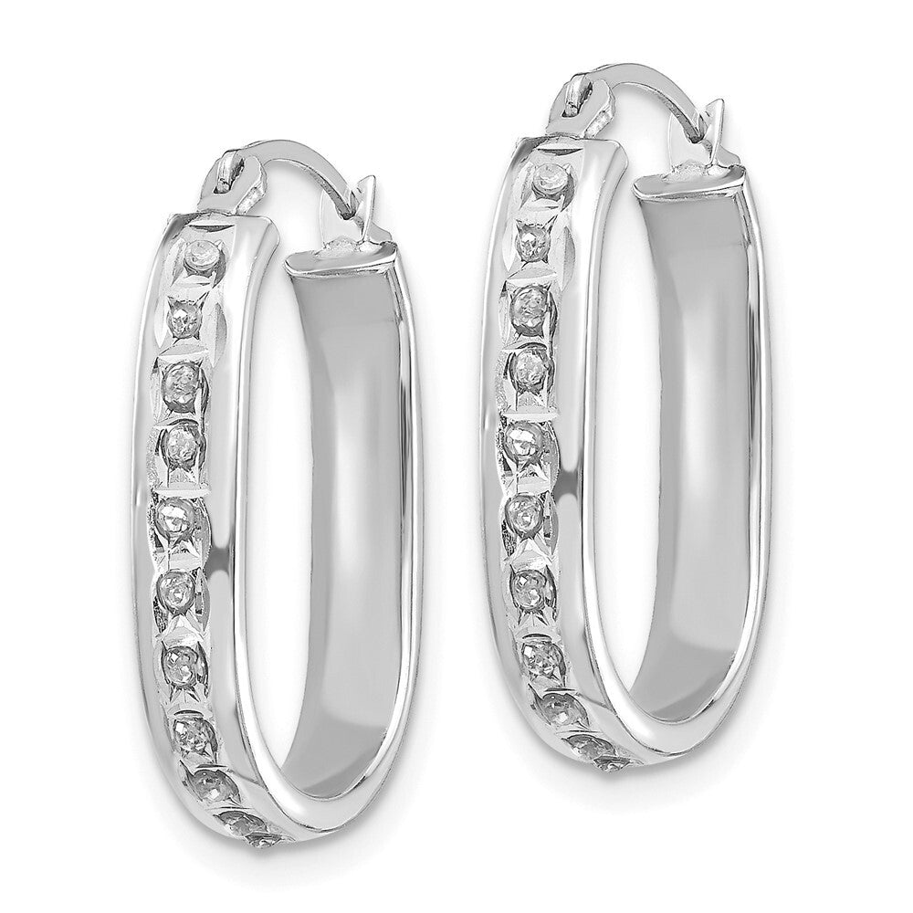 14k White Gold Diamond Fascination Squared Hinged Hoop Earrings Gift for Women