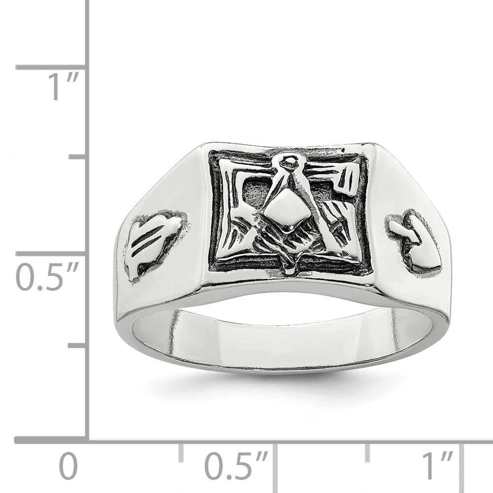 Sterling Silver Antiqued Masonic Ring Size 11