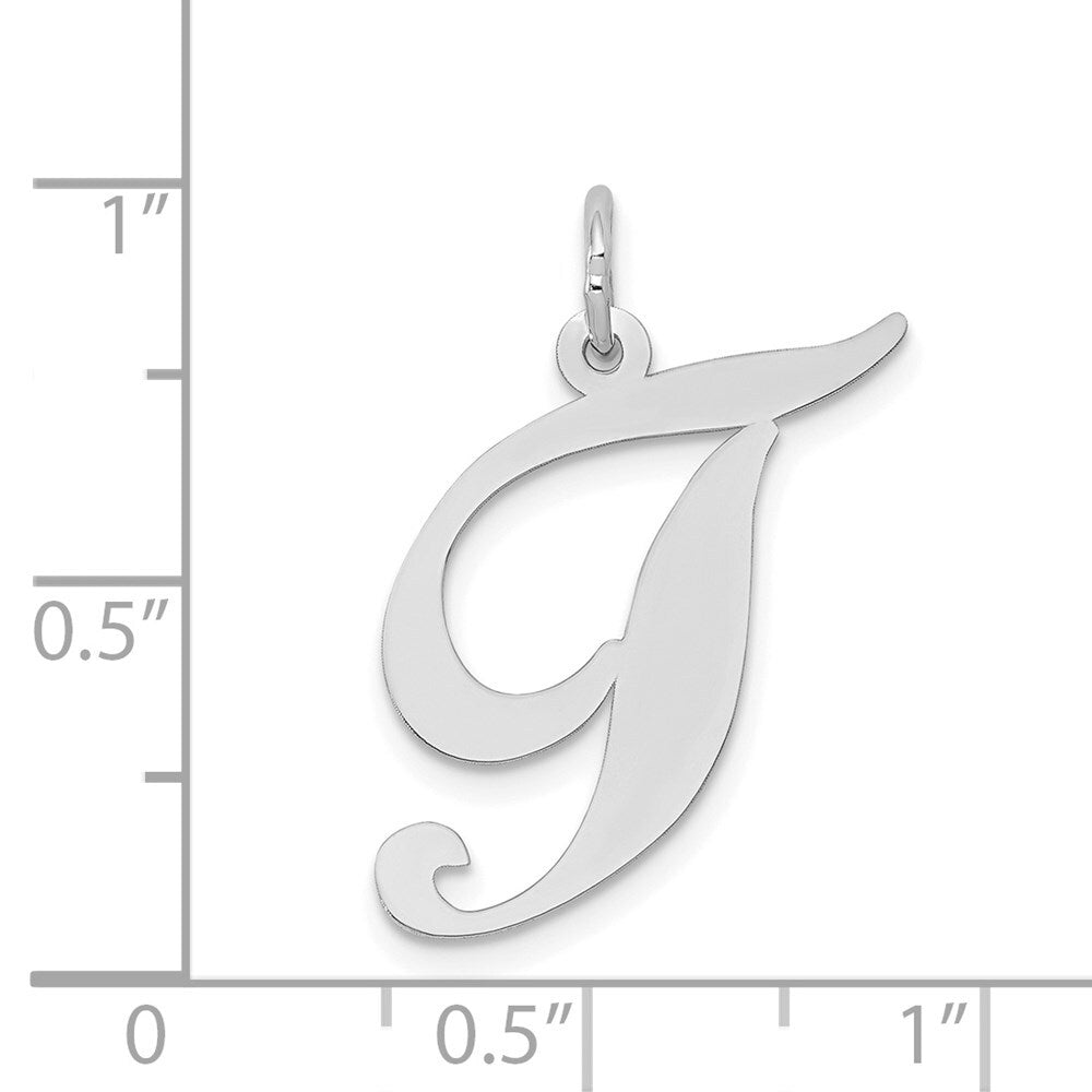 14k White Gold Large Fancy Script Letter T Initial Charm Pendant for Women