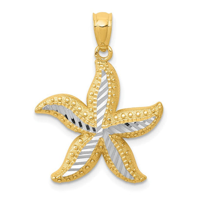 14k Yellow Gold with White Rhodium Diamond-cut Starfish Pendant for Women