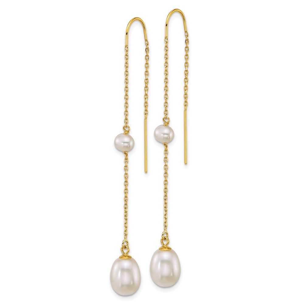 14k Yellow Gold 4mm Teardrop Freshwater Cultured Pearl Chain Threader Earrings