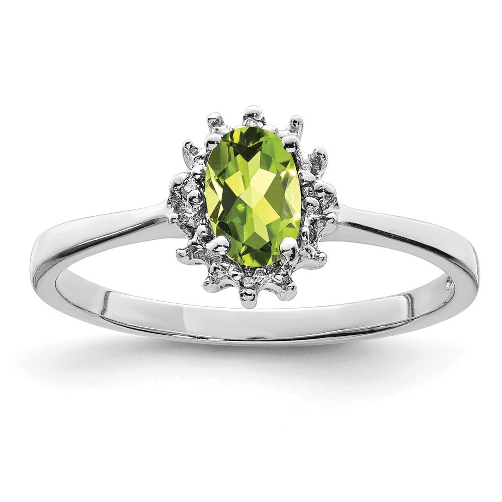 Sterling Silver Rhodium Peridot Diamond Ring Size 7