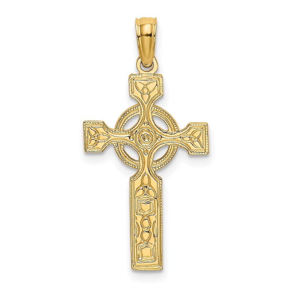 14k Yellow Gold Engraved Celtic Cross Eternity Circle Charm