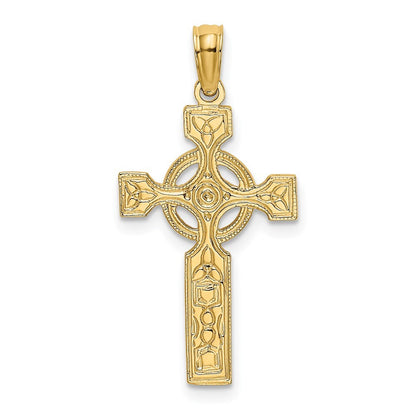 14k Yellow Gold Engraved Celtic Cross Eternity Circle Charm