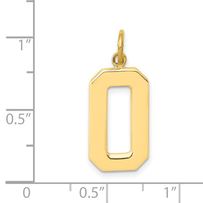 14k Yellow Gold Large Polished Number 0 Charm Pendant for Women