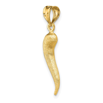 14k Yellow Gold Brushed 3D Italian Horn Pendant for Women