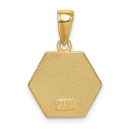 14k Yellow Gold Enameled Textured Back Medical Disk Pendant for Women