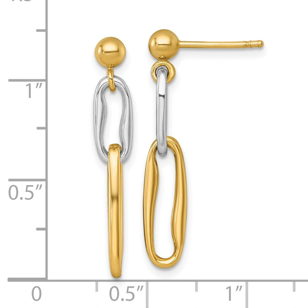 14k Two-tone Polished Fancy Long Link Dangle Earrings