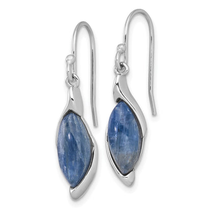Sterling Silver Rhodium-plated Fancy Marquise Kyanite Cabochon Dangle Earrings