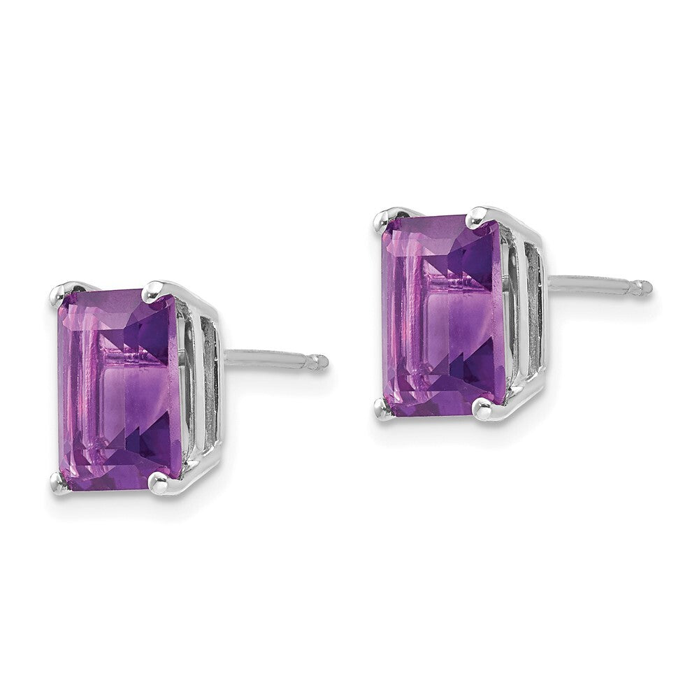 14k White Gold 9x7mm Emerald Cut Amethyst Stud Earrings Gift for Women