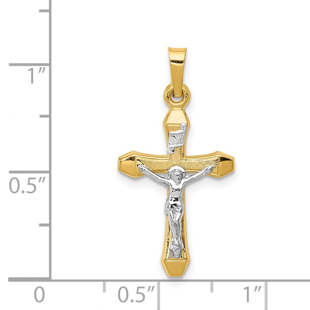 14k Two-tone Gold INRI Hollow Crucifix Pendant for Women