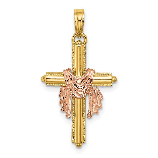 14k Two-tone Gold Cross  Drape Charm Pendant for Women